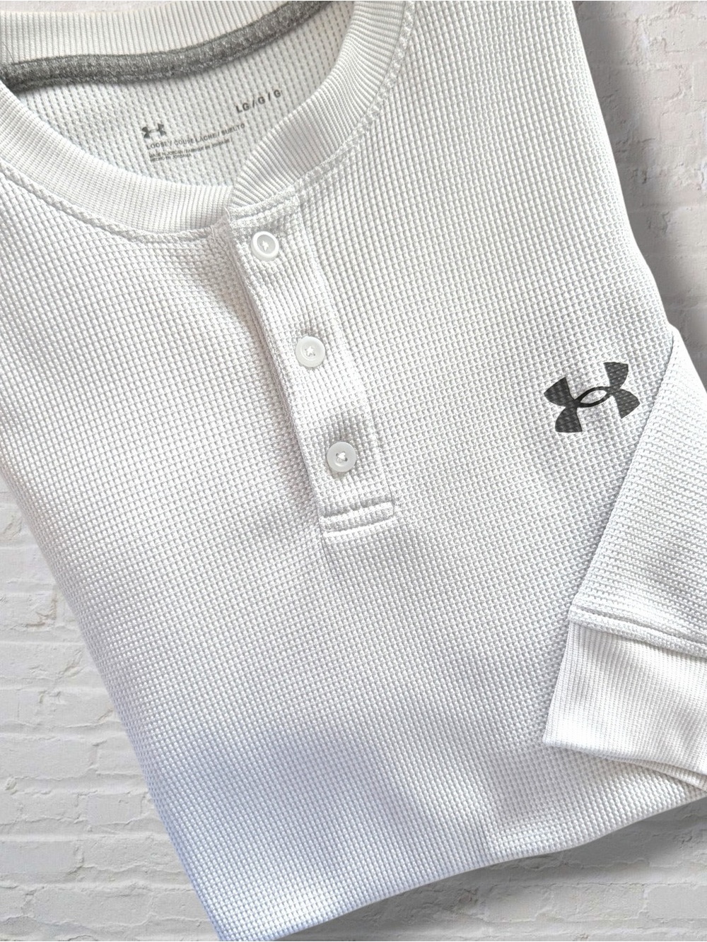 Under Armour Men’s Large UA Waffle Henley Gray Long Sleeve Thermal Shirt